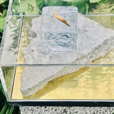 Jeanette Karsten ” Joy of life” , with golden leaf’ Fågeln kommer med den lilla kvisten som gåva som symbol för hopp, fred, lycka, glädje och vänskap. Symbol ovansida- Material: Gjutet glas, håndmåleri, gravyr, metall Podie: oregelbunden kalksten från Burgsvik på Gotland Mått: ca 20 cm x 10 cm. Höjd 2 cm. Teknik: Hyttformat glas med handgraverat m. färg. Signerad Jeanette karsten unik